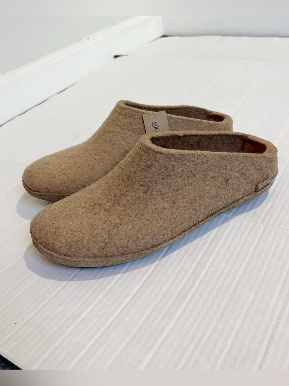 Glerups Wool Slip On with Leather Sole Slippers Sand Tan Size EU 45 Men Size 11